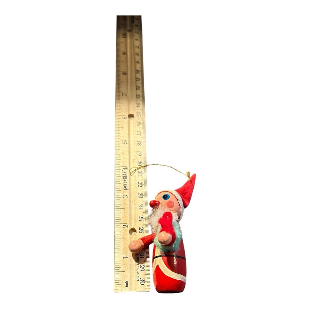 VTG Wooden Santa Christmas Ornament 3" Red Nose Gift Sack Retro Holiday Decor - Picture 5 of 5